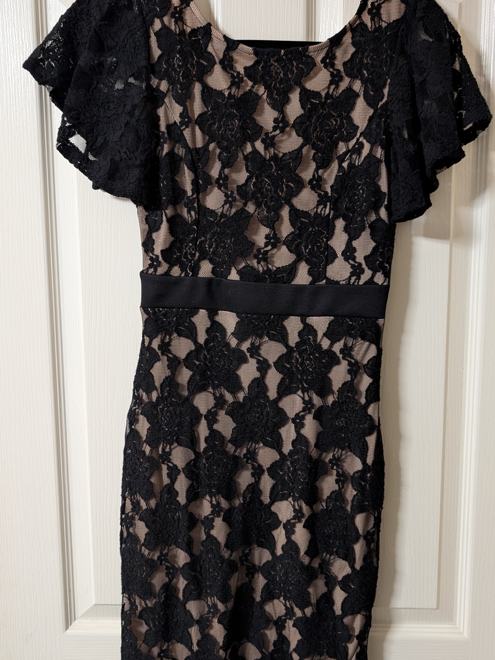 Black Lace Overlay Sheath Dress - Women's Elegant Evening Dress